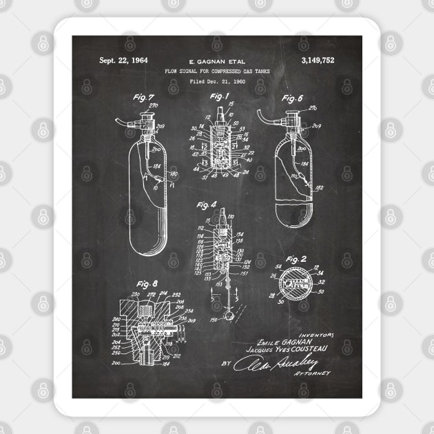 Scuba Tank Patent - Scuba Diver Deep Sea Diving Art - Black Chalkboard Sticker by patentpress